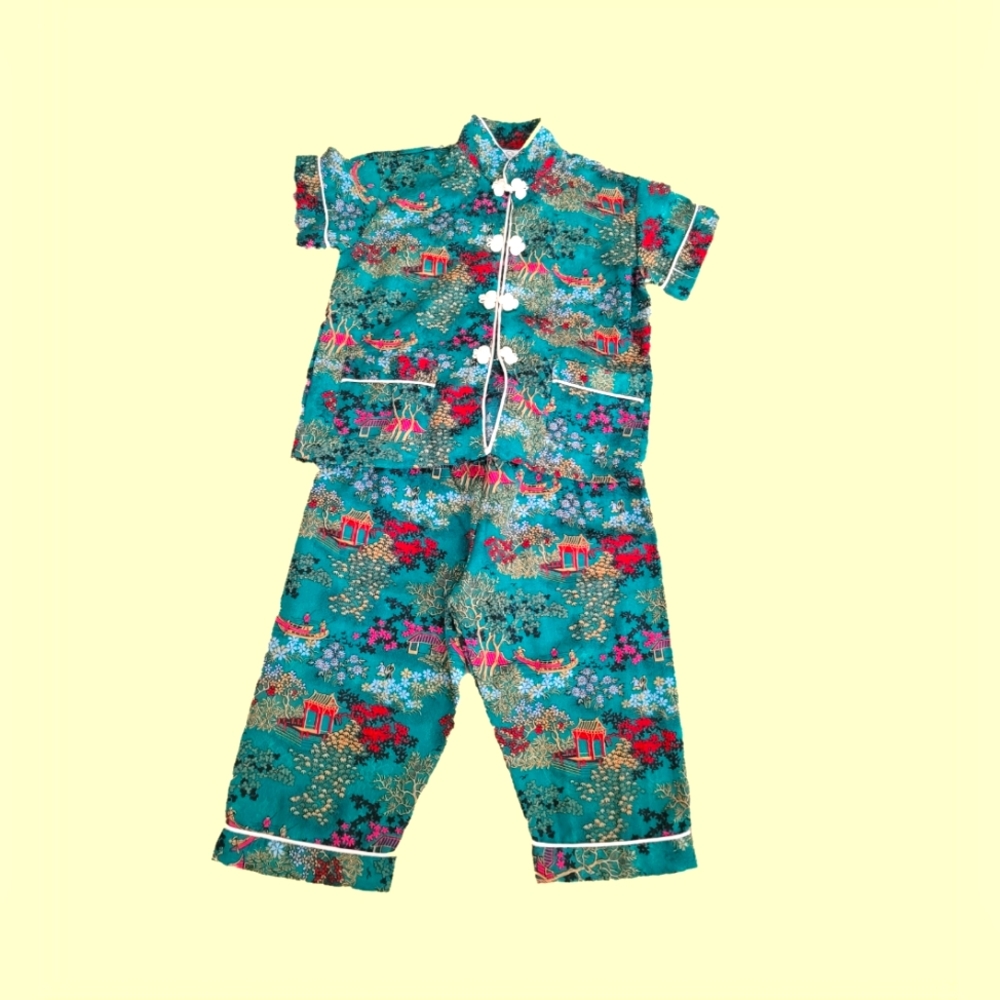 Kids' Vintage Chinese Traditional Brocade Pants Suit 3/4Y
